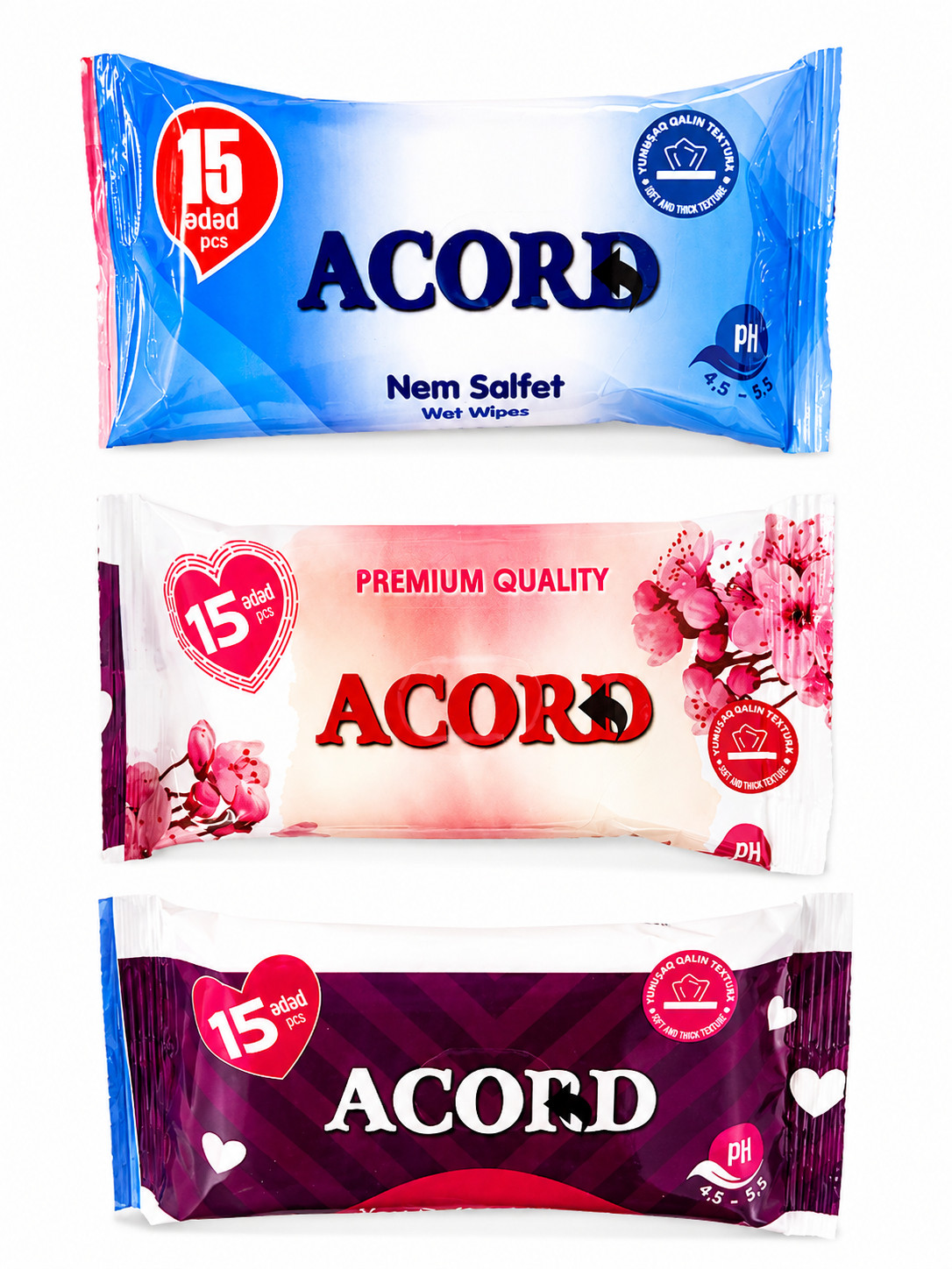 Nəm salfet dəsti Acord, 15x3 əd
