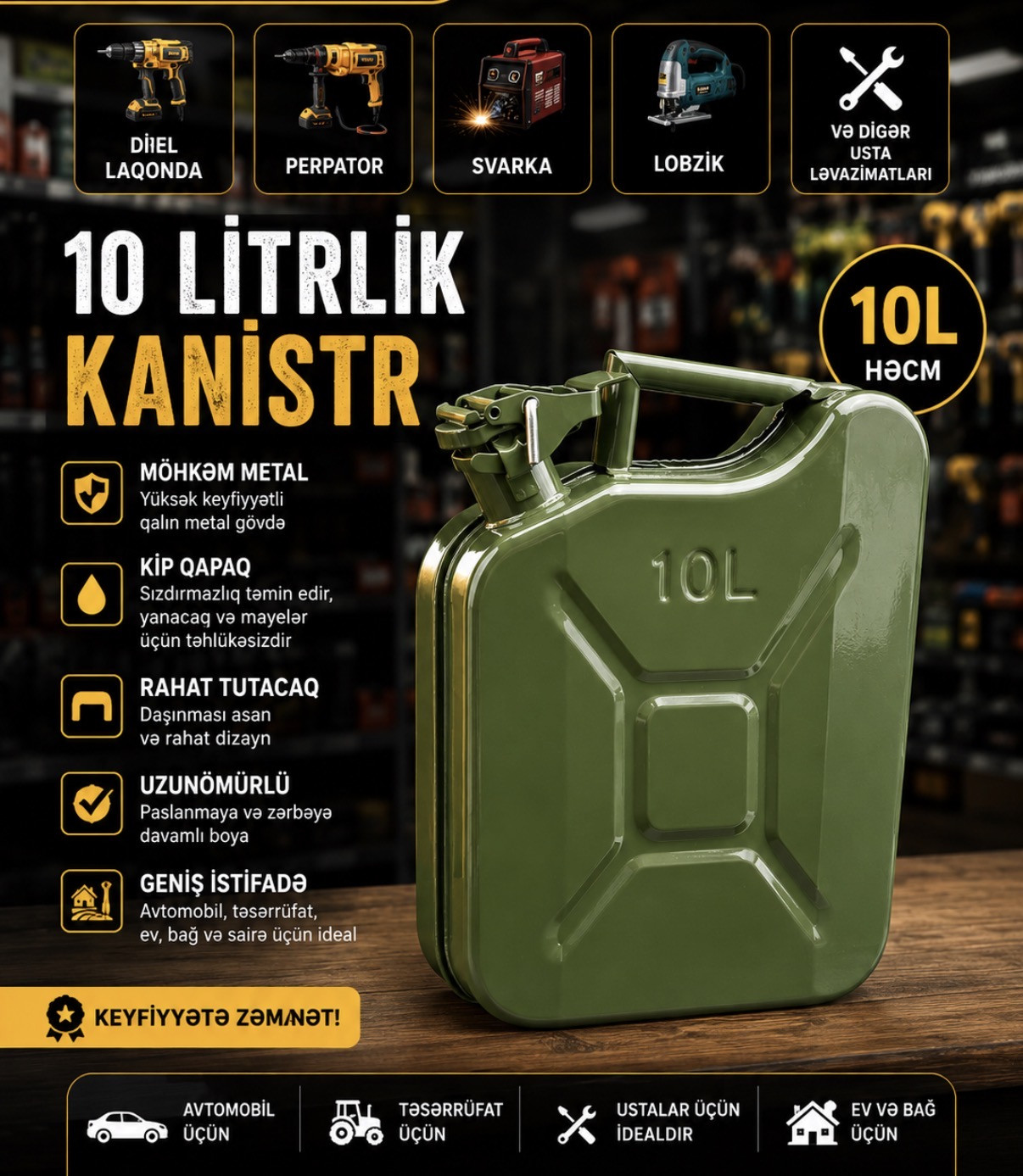 Metal kanistr 10 l yaşıl