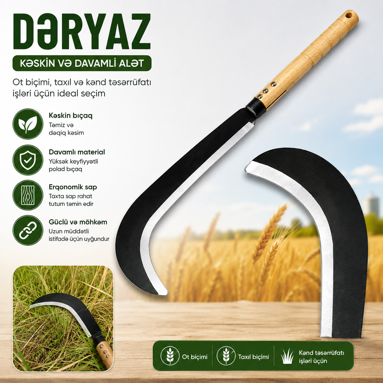Dəryaz 50 sm polad taxta saplı