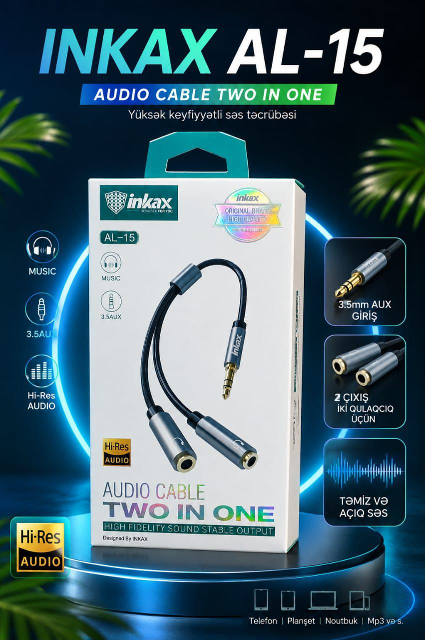 Audio/video kabeli No brand, Jack 3.5mm, 1 m, Boz, Qara