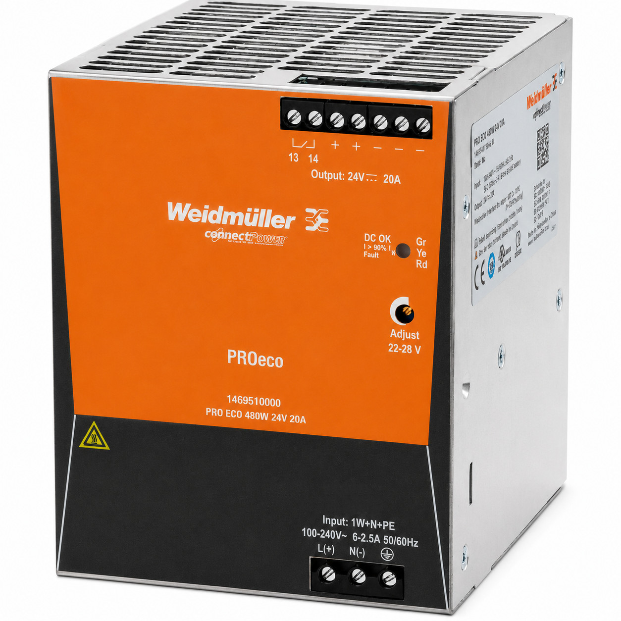 İmpulslu qida bloku Weidmüller, PRO ECO 480W 24V 20A