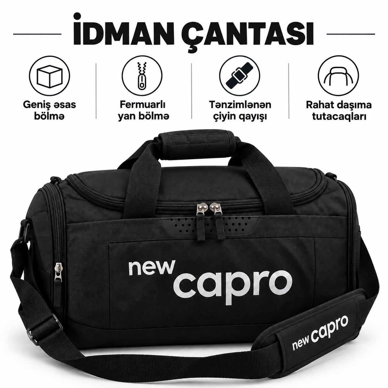 İdman çantası, qara, poliester, 35-40 l