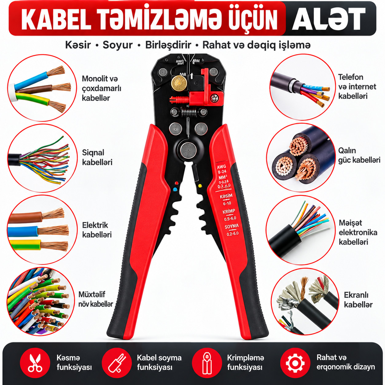 Elektrik montaj qısqacı, Çin, Dielektrik örtük, Qara, Qırmızı