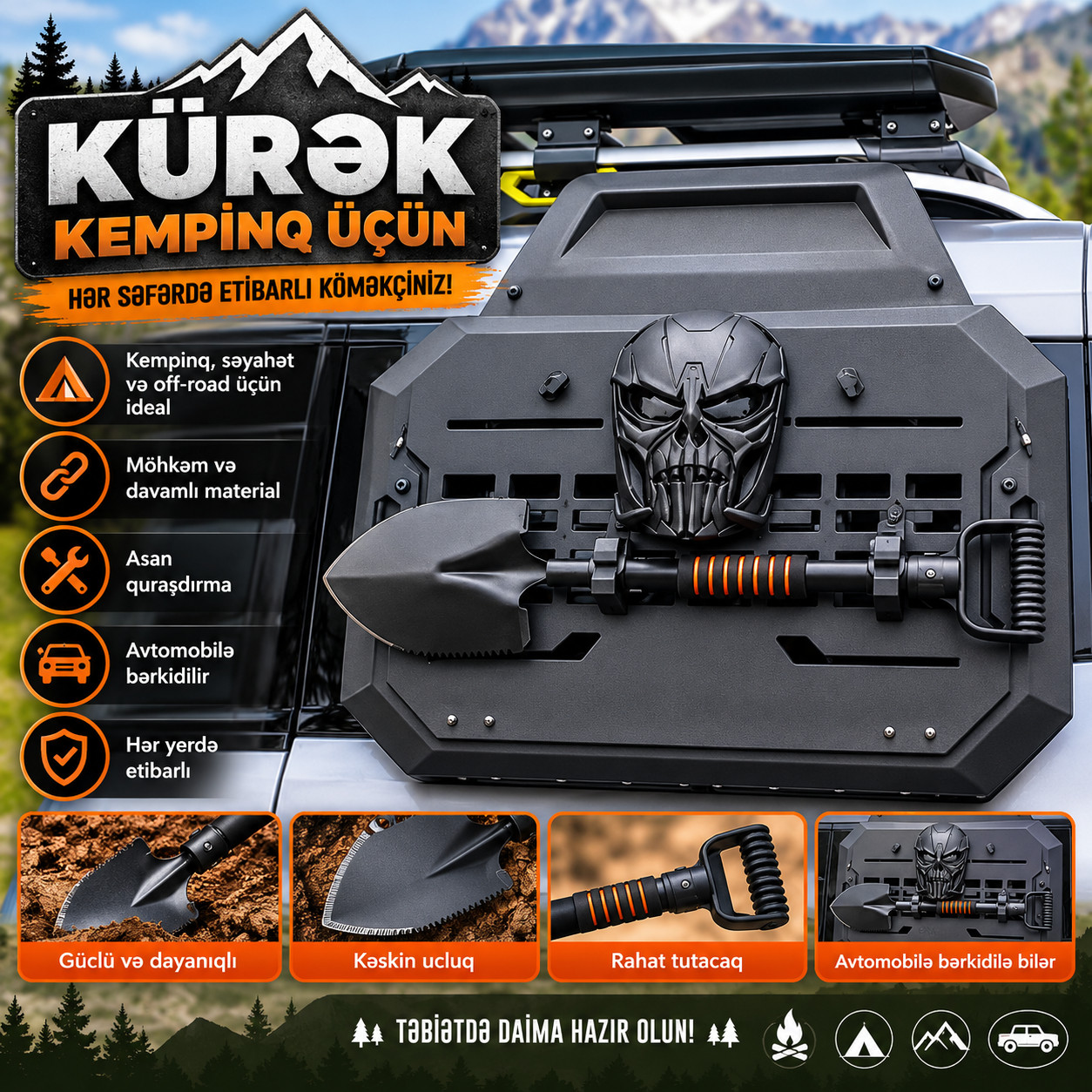 Turizm aləti No brand, Kempinq üçün, Universal, Paslanmayan polad, Qara, Kürək