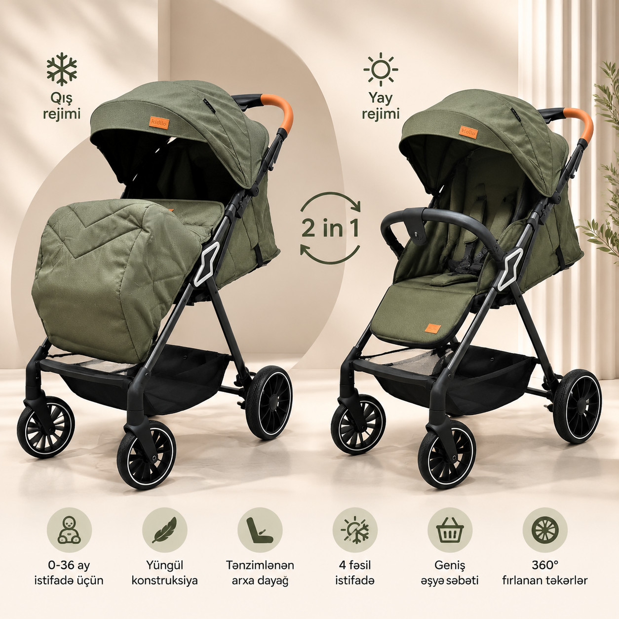Uşaq arabası VP051, yaşıl
