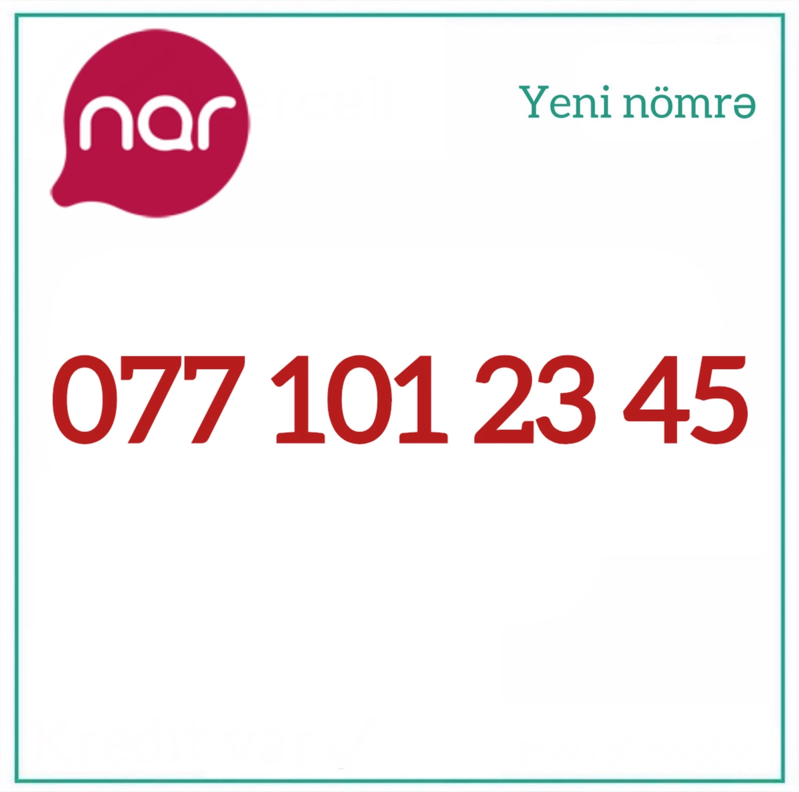 Mobil nömrə Nar +994 77 101 23 45 (Fiziki SIM).