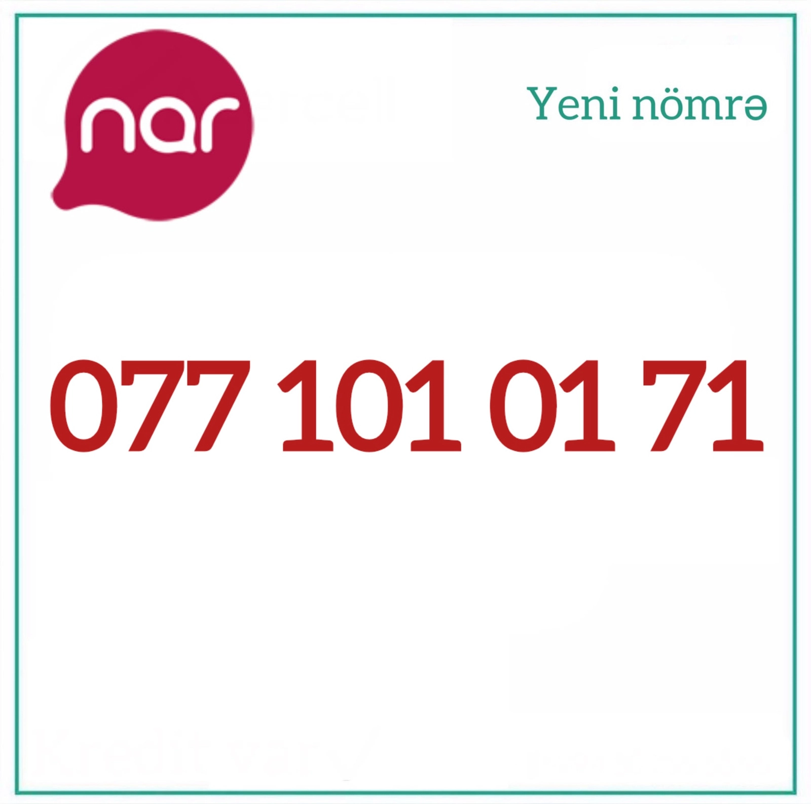 Mobil nömrə Nar +994 77 101 01 71, fiziki SIM