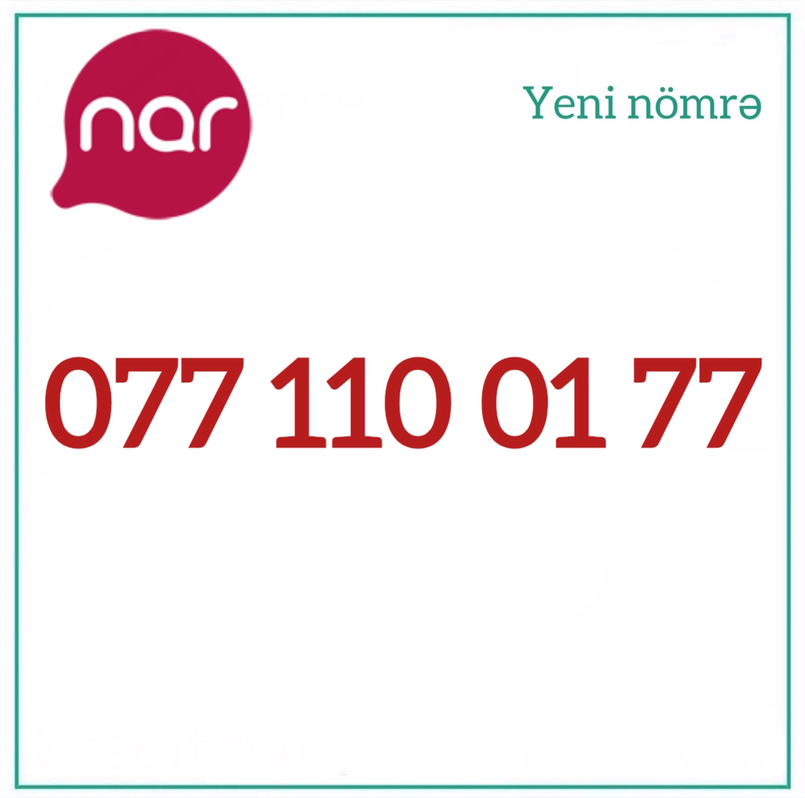 Mobil nömrə Nar +994 77 110 01 77, fiziki SIM