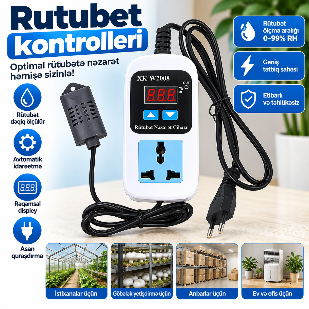Rəqəmsal rütubət tənzimləyicisi No brand, Şəbəkə 220 Vt, Ağ