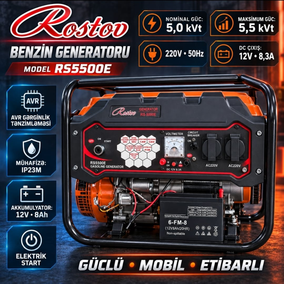 Бензогенератор Rostov RS5500E, Бензин, 5 кВт, 220 В