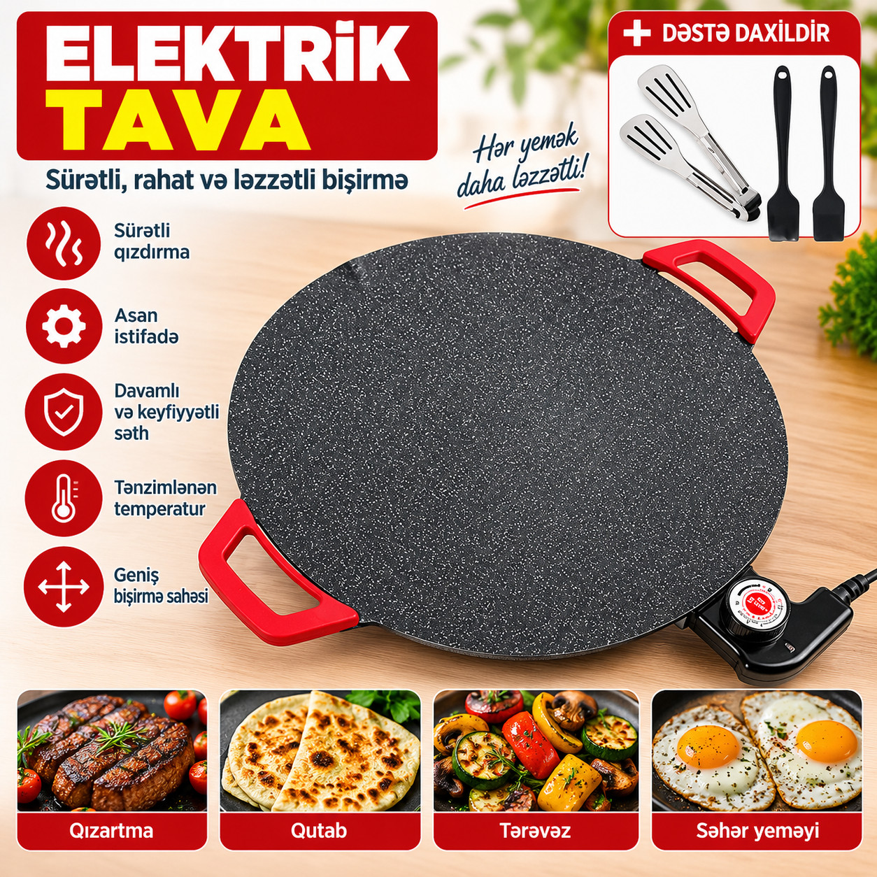 Elektrik tava 1500 W 1.2 l qara