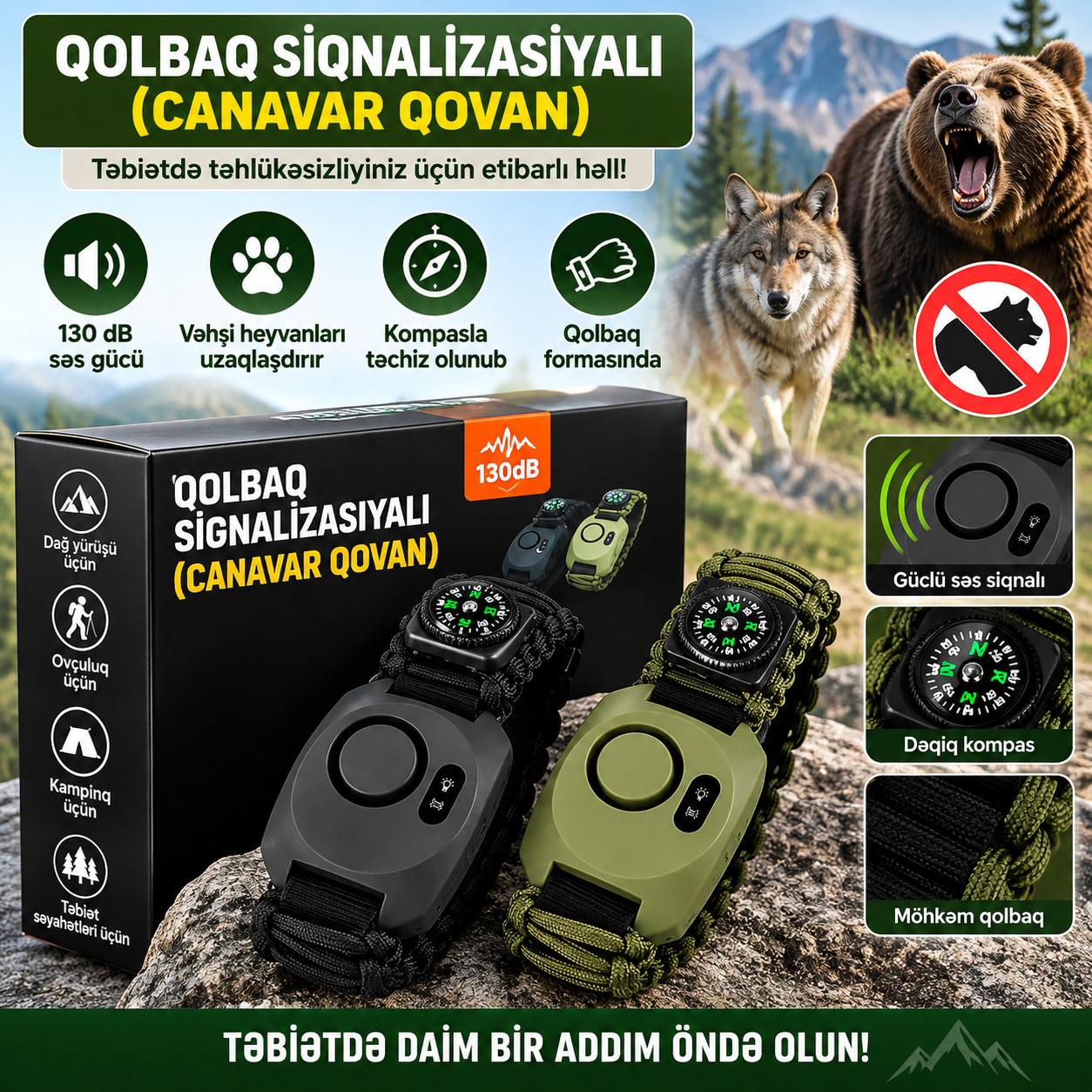 Kempinq üçün universal qolbaq ABS plastik yaşıl