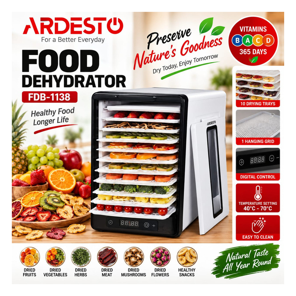 Meyvə və tərəvəz qurudan Ardesto FBD-1138, 550 Vt, ağ/qara