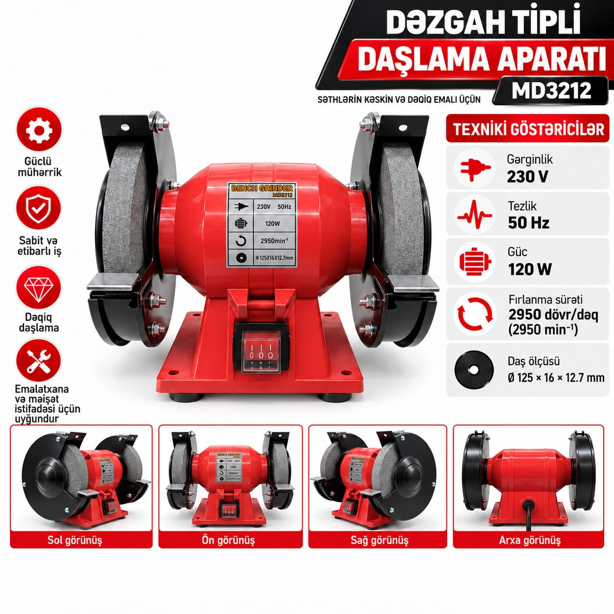 İtiləmə-cilalama dəzgahı MD3212, 120 Vt