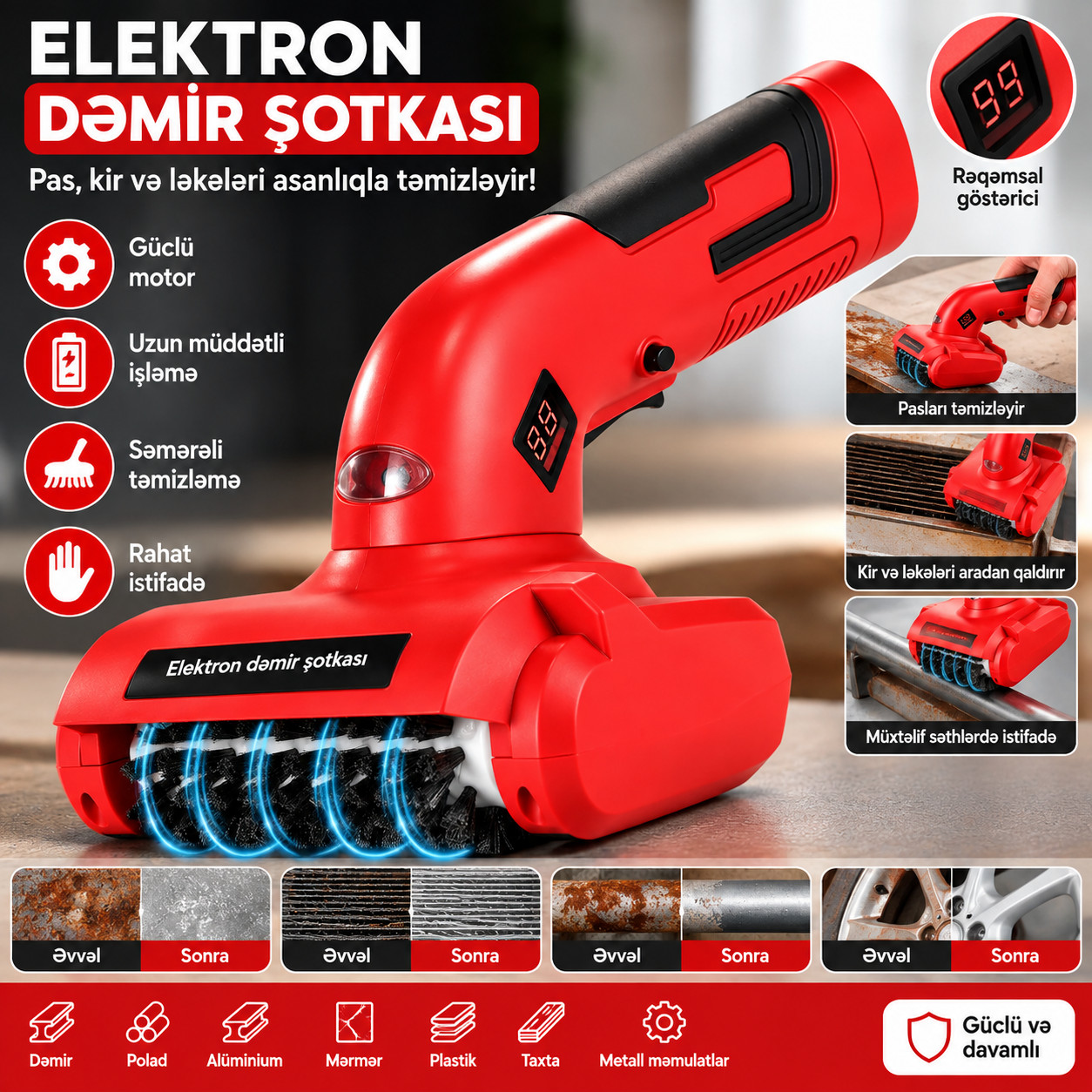 Qril təmizləyici fırça metal/plastik qoruyuculu tutacaq