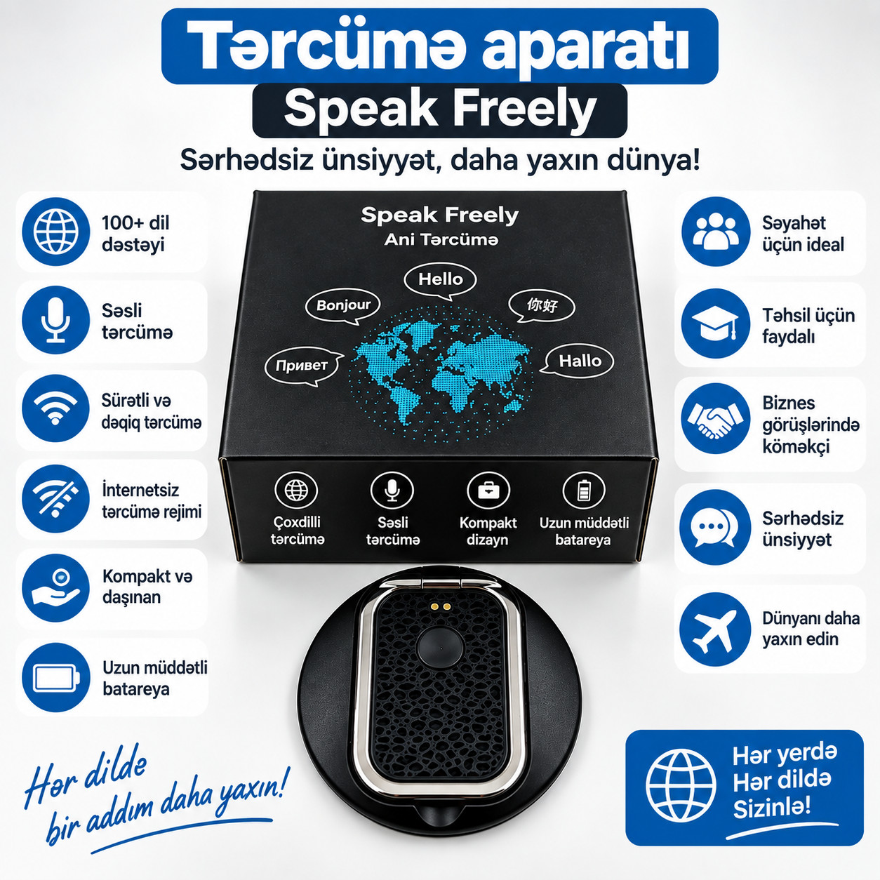 Elektron tərcüməçi, səsli, 100 dil, qara