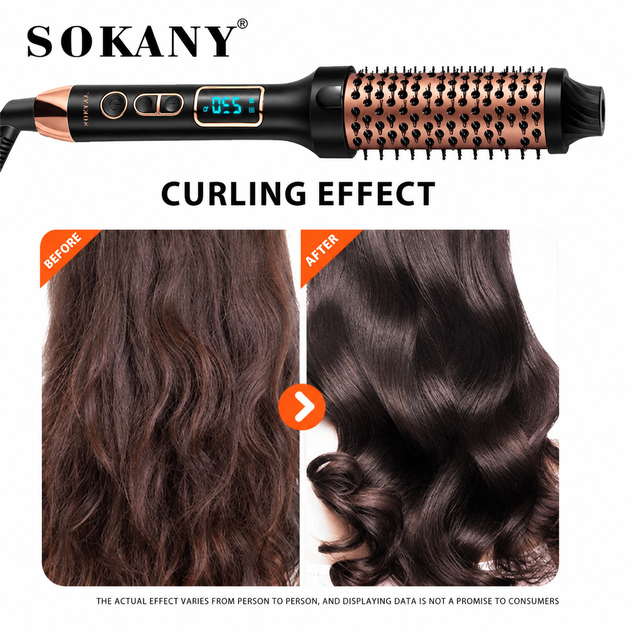 Saç üçün dəyirmi istilik fırçası Sokany 01-50460 LED displey Qara-qızılı