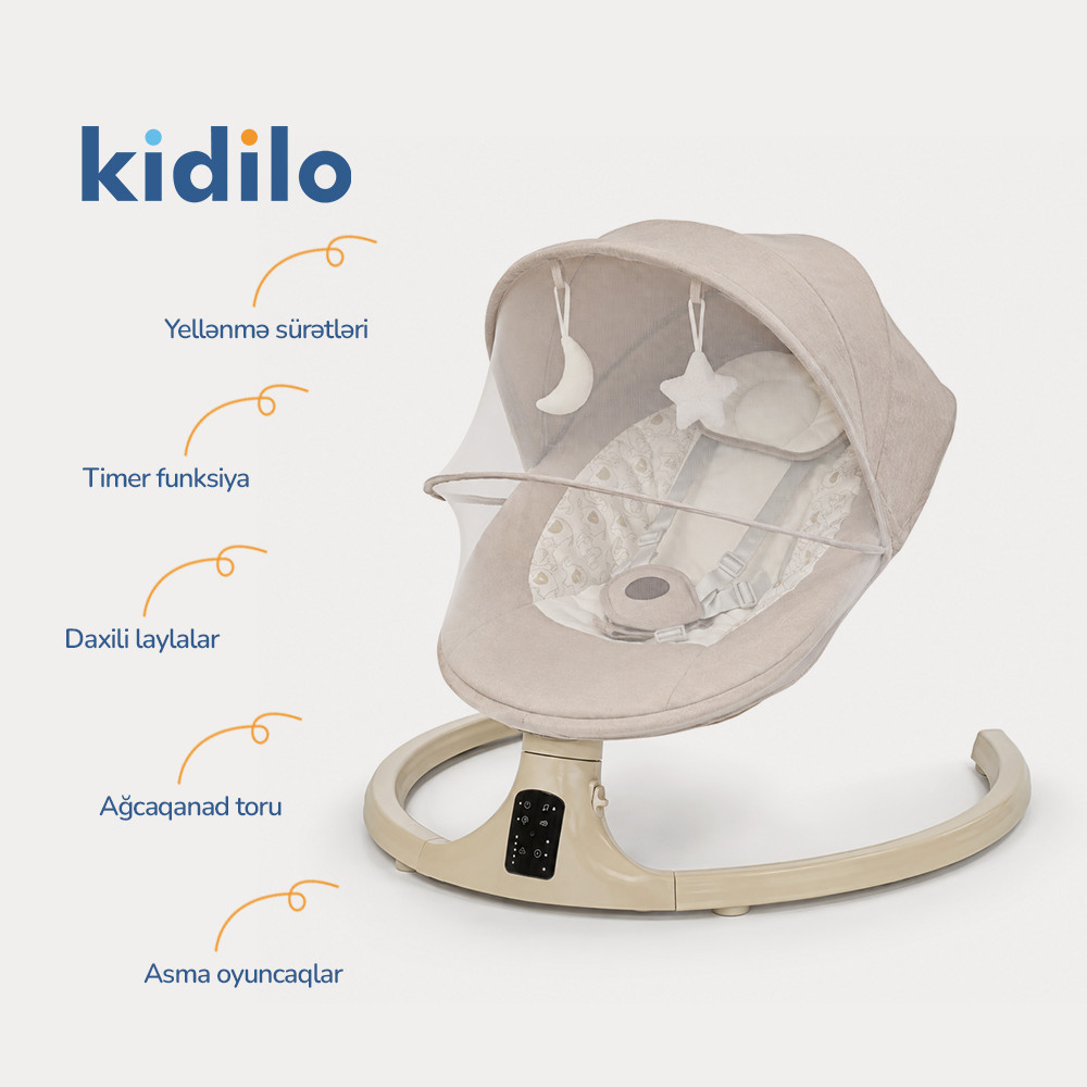 Yelləncək-şezlonq körpələr üçün Kidilo AB04, 0-12 ay, 12 kq qədər (1 yaşa qədər), krem