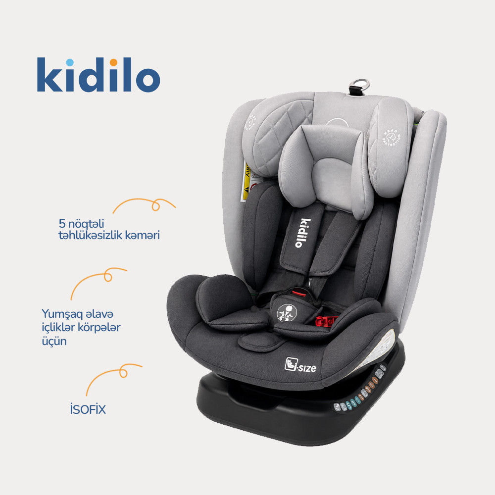 Avtomobil kreslosu Kidilo AB110, açıq boz