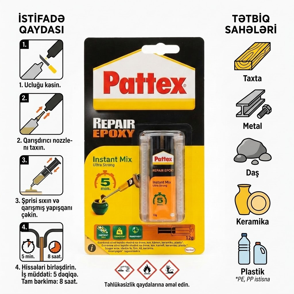 Epoksid yapışqan Henkel Pattex Repair Epoxy Instant Mix 12 ml şəffaf