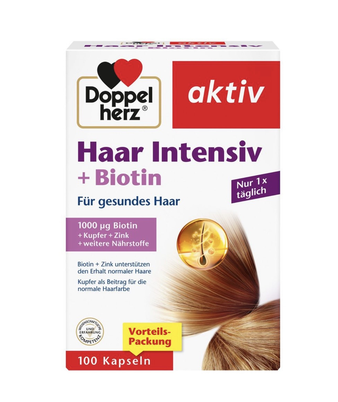 Mineral kompleksi Doppelherz aktiv Haar Intensiv + Biotin, 100 kapsul