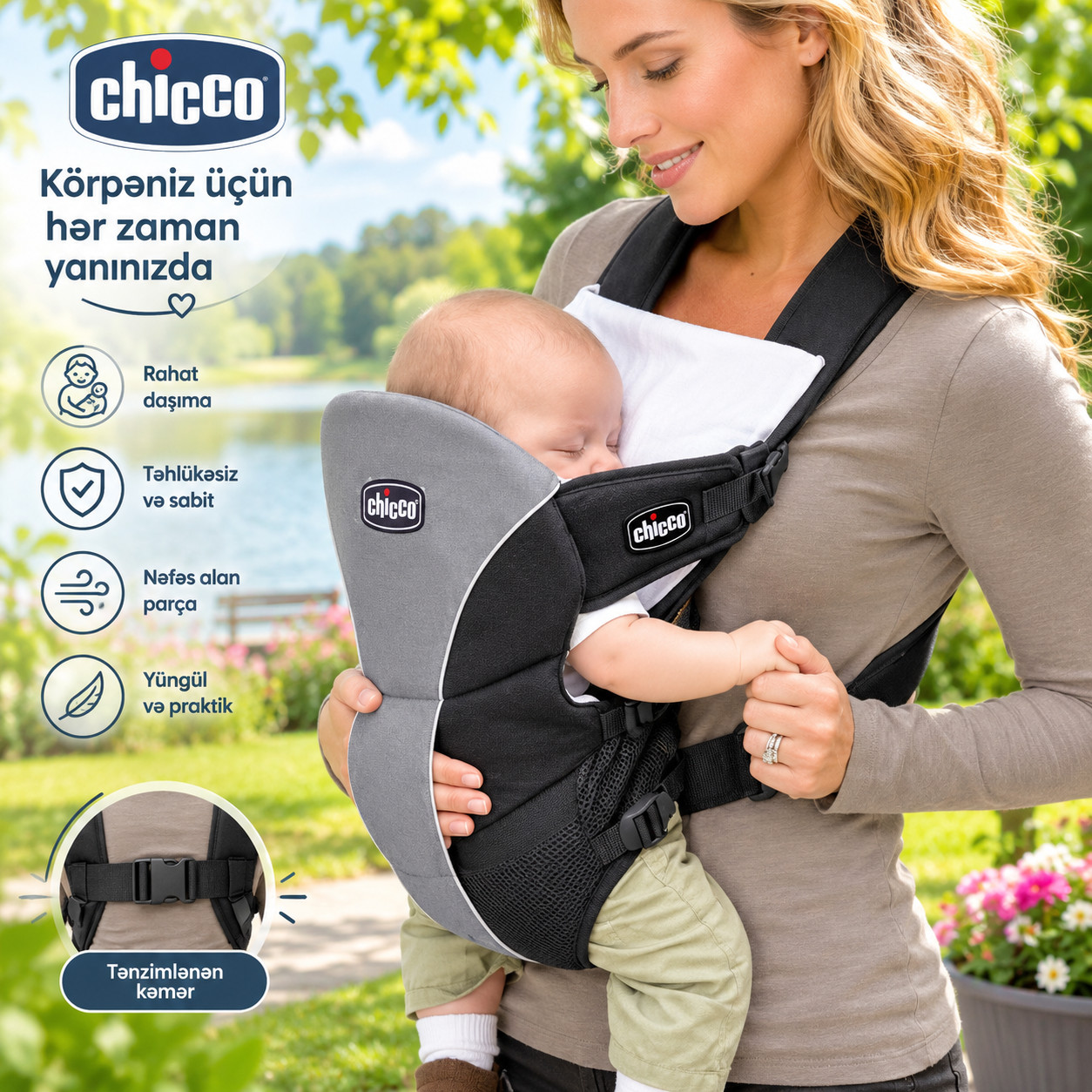 Kenquru körpələr üçün CH01, 13 kq qədər, pambıq + polyester, boz