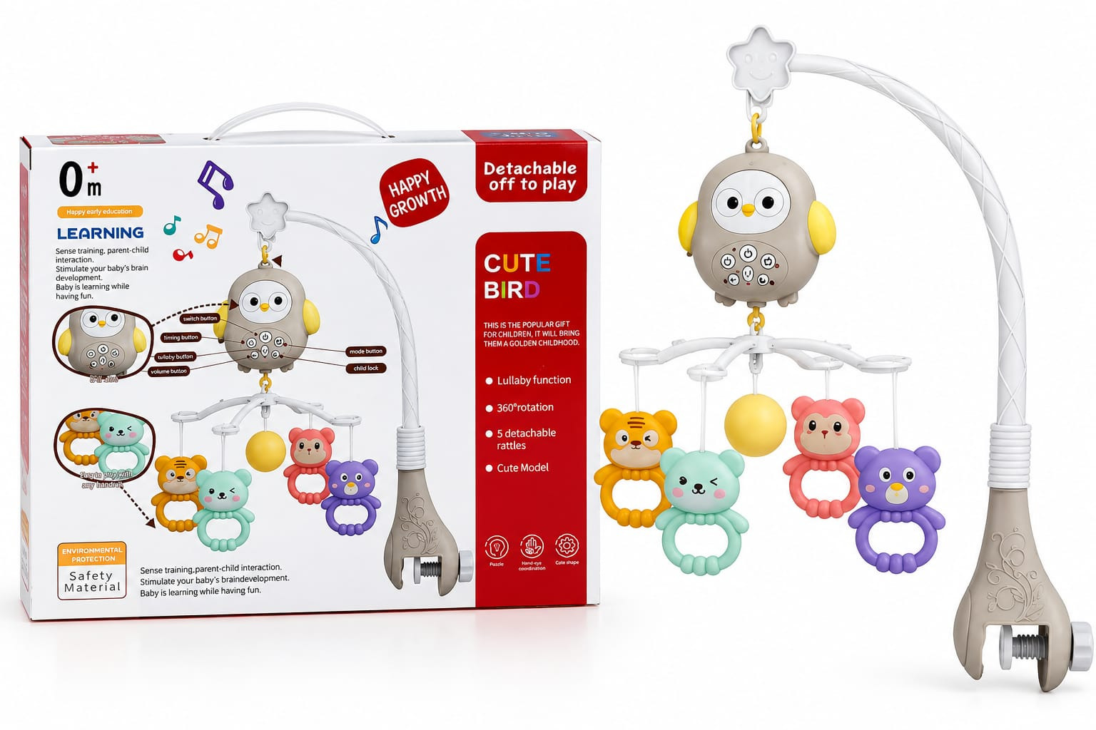Uşaq üçün mobil Cute Bird, 0+ ay, Plastik