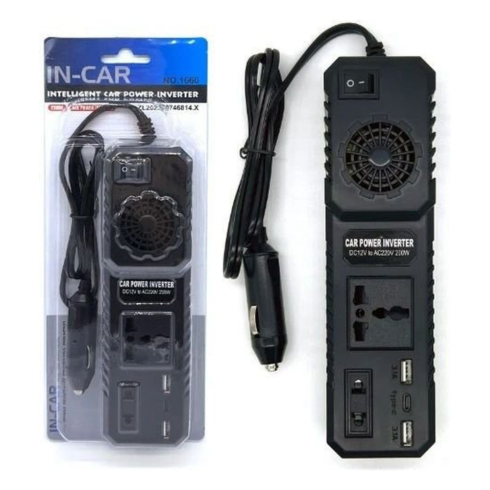 İnvertor Carcam, 12V 200W, Avtomobil alışqanı, USB Type-C, USB Type-A