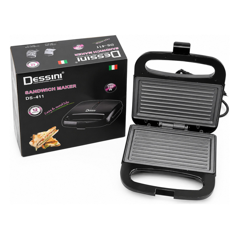 Sendviç cihazı Dessini DS-411, 750 Vt, Qara, Formanın yanmağa qarşı örtüyü
