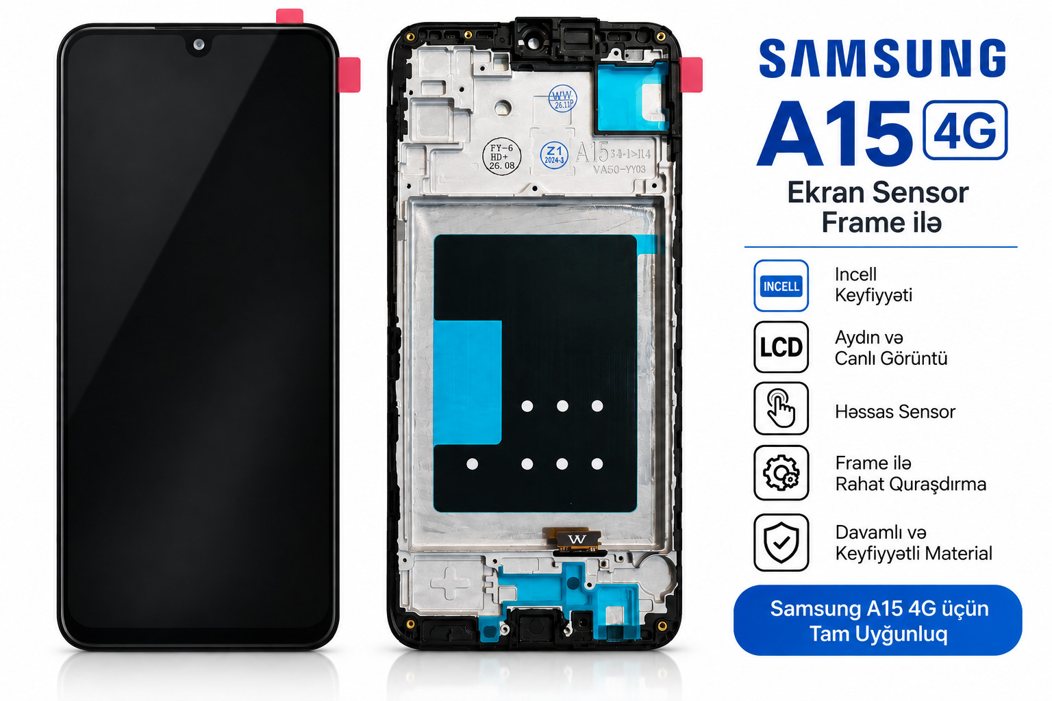 Ekran-sensor modulu Samsung A15 üçün çərçivəli Incell şüşə qara 1 əd