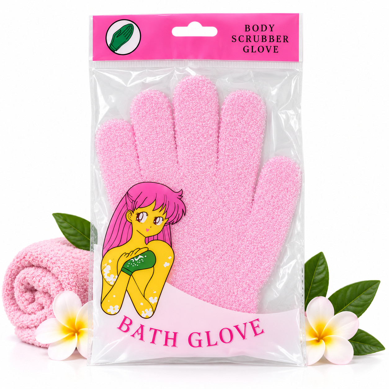 Lif-əlcək, Body Scrubber Gloves, çəhrayı, poliester
