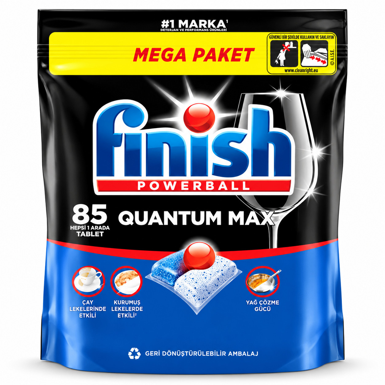 Qabyuyan maşın üçün tabletlər Finish Powerball Quantum Max Mega Paket, 85 ədəd