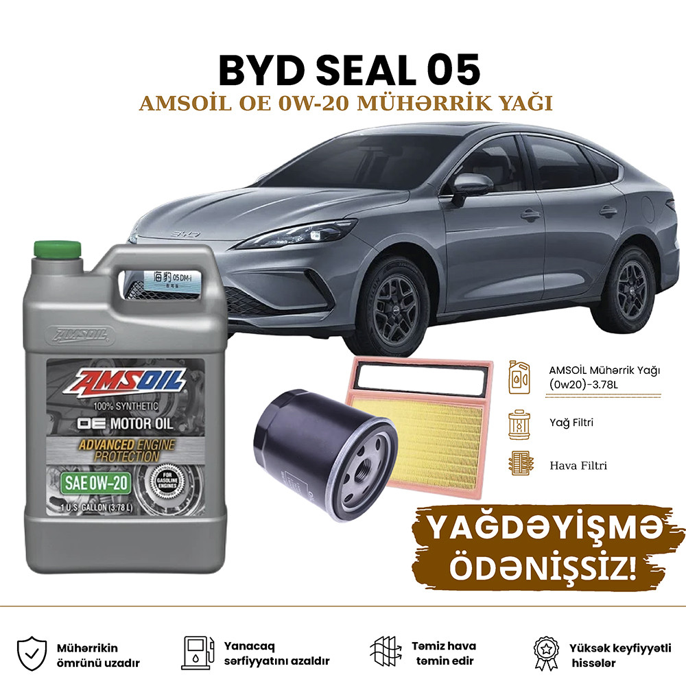 Yağ dəyişdirmə dəsti Amsoil OE Seriyası, BYD Seal 05, motor yağı, yağ filtri, hava filtri, plug-in hibrid