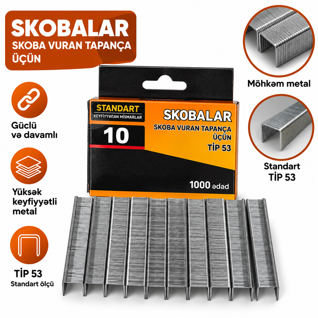 Tikinti stepleri üçün sancaq Tip A 8 mm metal