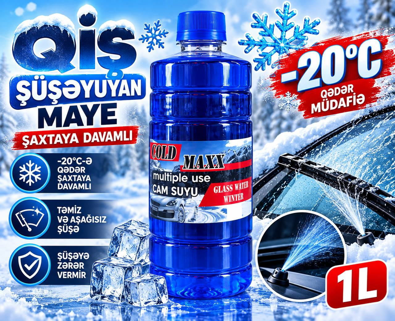 Şüşəsilən üçün maye Avtostore333, COLD MAXX, Hazır maye, 1000 ml, -20 °C