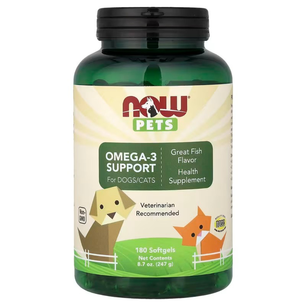 Yem əlavəsi NOW Pets Omega-3 Support, itlər və pişiklər üçün, 180 çeynəyən kapsul