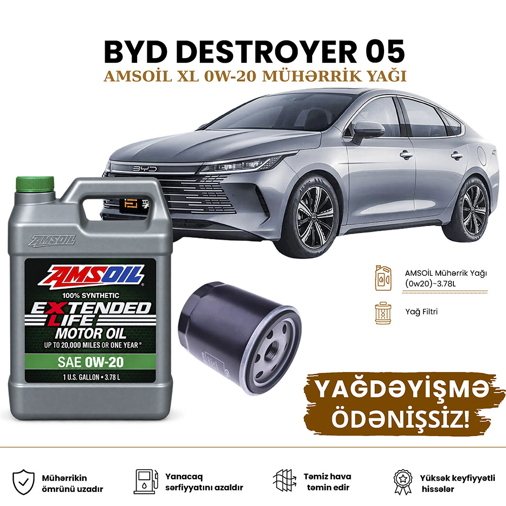 Yağ dəyişdirmə dəsti Amsoil, BYD Destroyer 05 üçün, 0W-20 Extended Life (XL), motor yağı/yağ filtri
