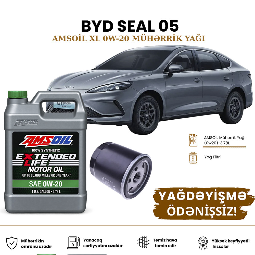 Yağ dəyişdirmə dəsti Amsoil, BYD Seal 05 üçün, 0W-20 Extended Life (XL), motor yağı/yağ filtri