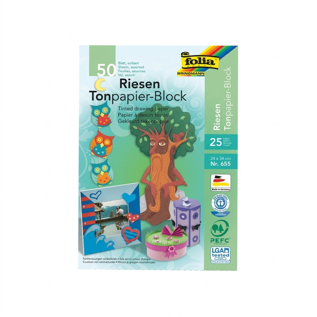 Rəngli kağız Folia Riesen-Tonpapierblock, 24x34 sm, 130 q/m², 50 vərəq