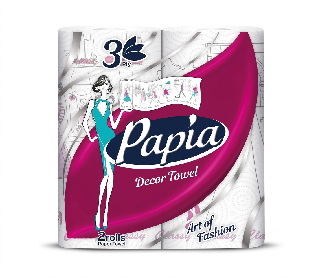 Mətbəx üçün kağız dəsmal Papia, 2 rulon, 3 qatlı, ağ