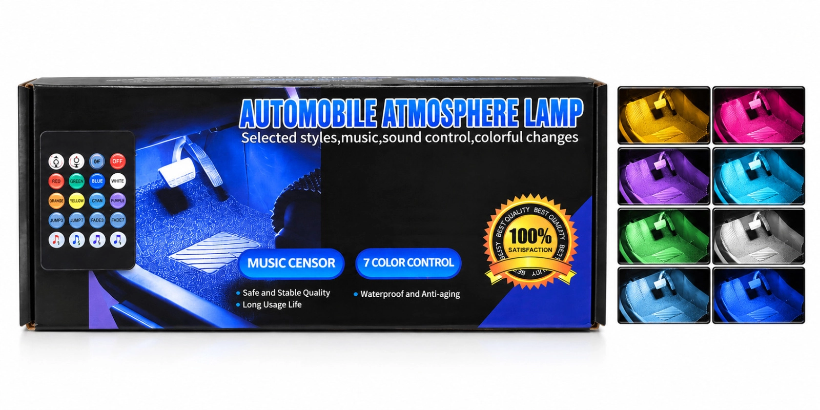 Avtomobil salonu üçün RGB LED işıqlandırma 9 diodlu, musiqiyə həssas pultlu
