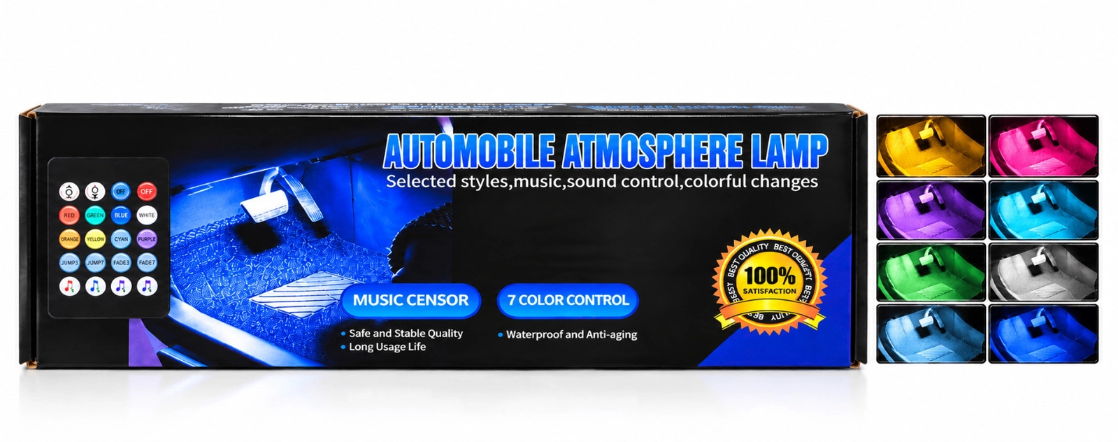Avtomobil salonu RGB LED işıqlandırması 12 diodlu musiqiyə həssas pultlu