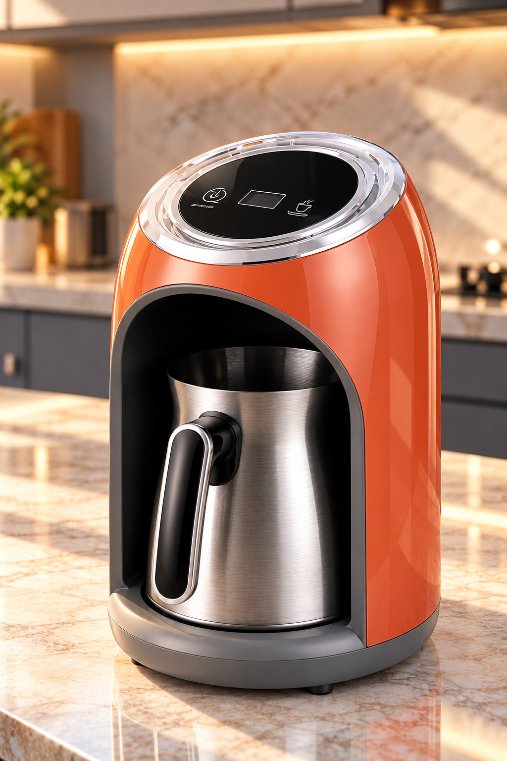 Qəhvəbişirici No brand, Türk sayağı qəhvə, 1350 Vt, 0.5 l, Narıncı, Gümüşü