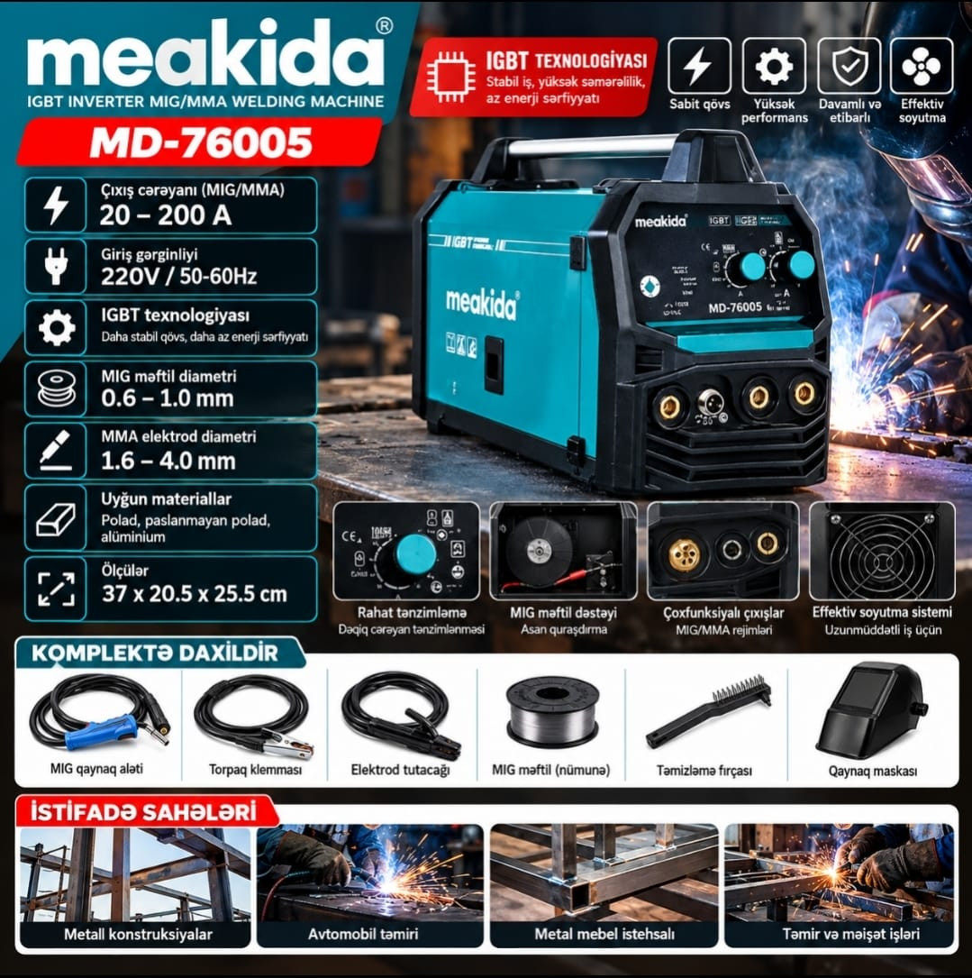 Qaynaq aparatı Meakida MD-76005, Yarım avtomatik qaynaq/Əl ilə qövs qaynağı, Metal qaynağı üçün, 7500 Vt