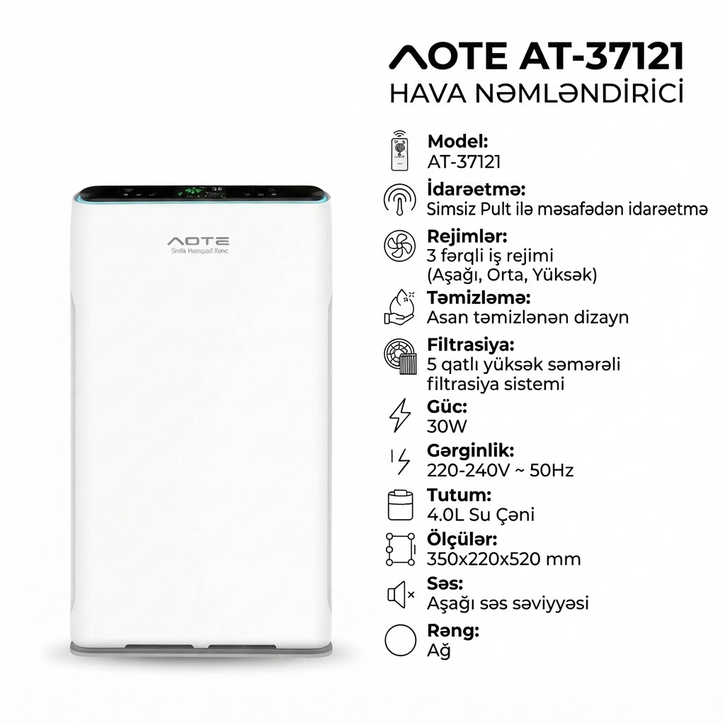 Hava nəmləndiricisi Aote AT-37121 buxarlandırıcı 4 l ağ