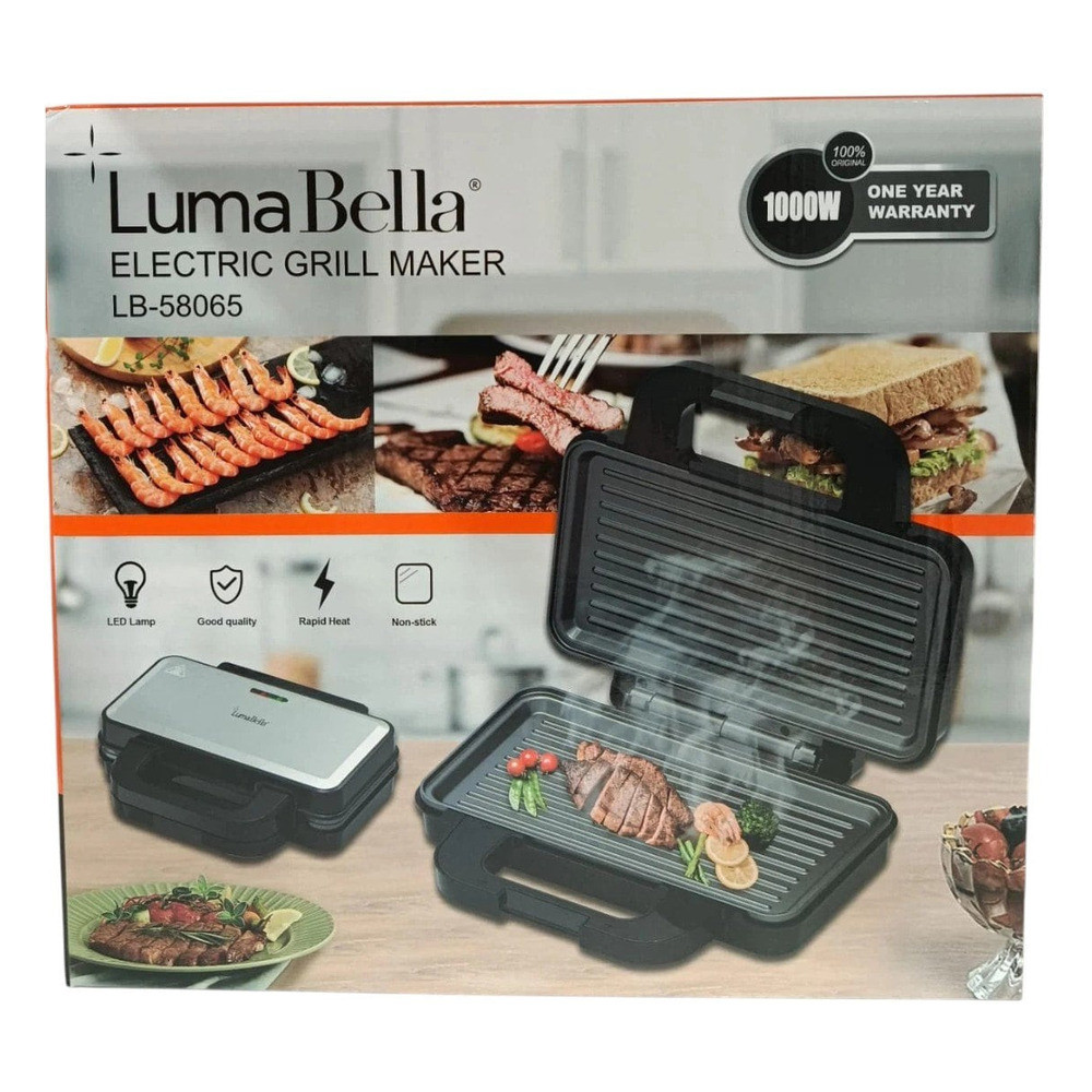 Elektrik qril LumaBella 1500 W çörək/ət/sosis/steyk üçün gümüşü