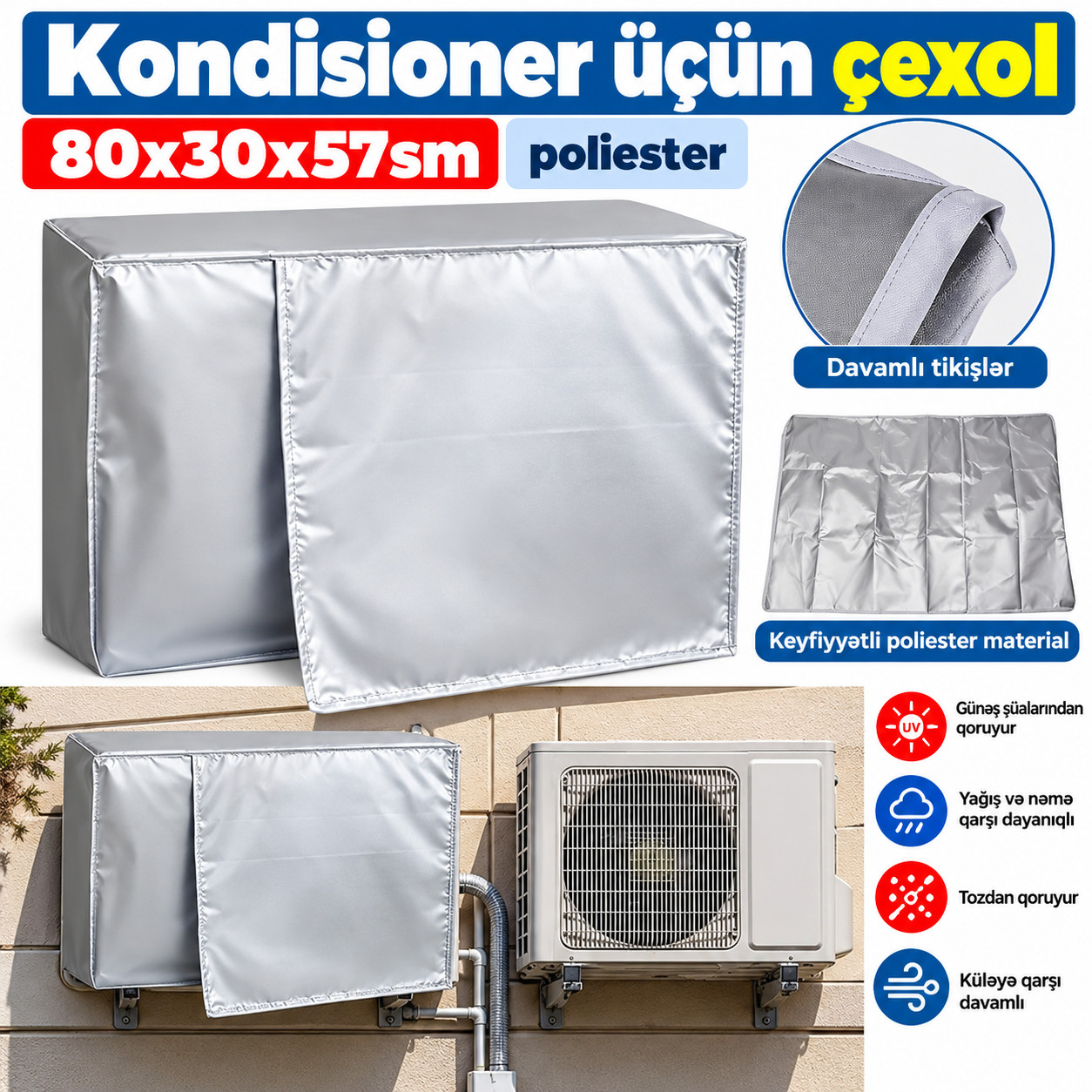 Kondisioner üçün çexol, Universal, Boz, Poliester, 80x30x57 sm