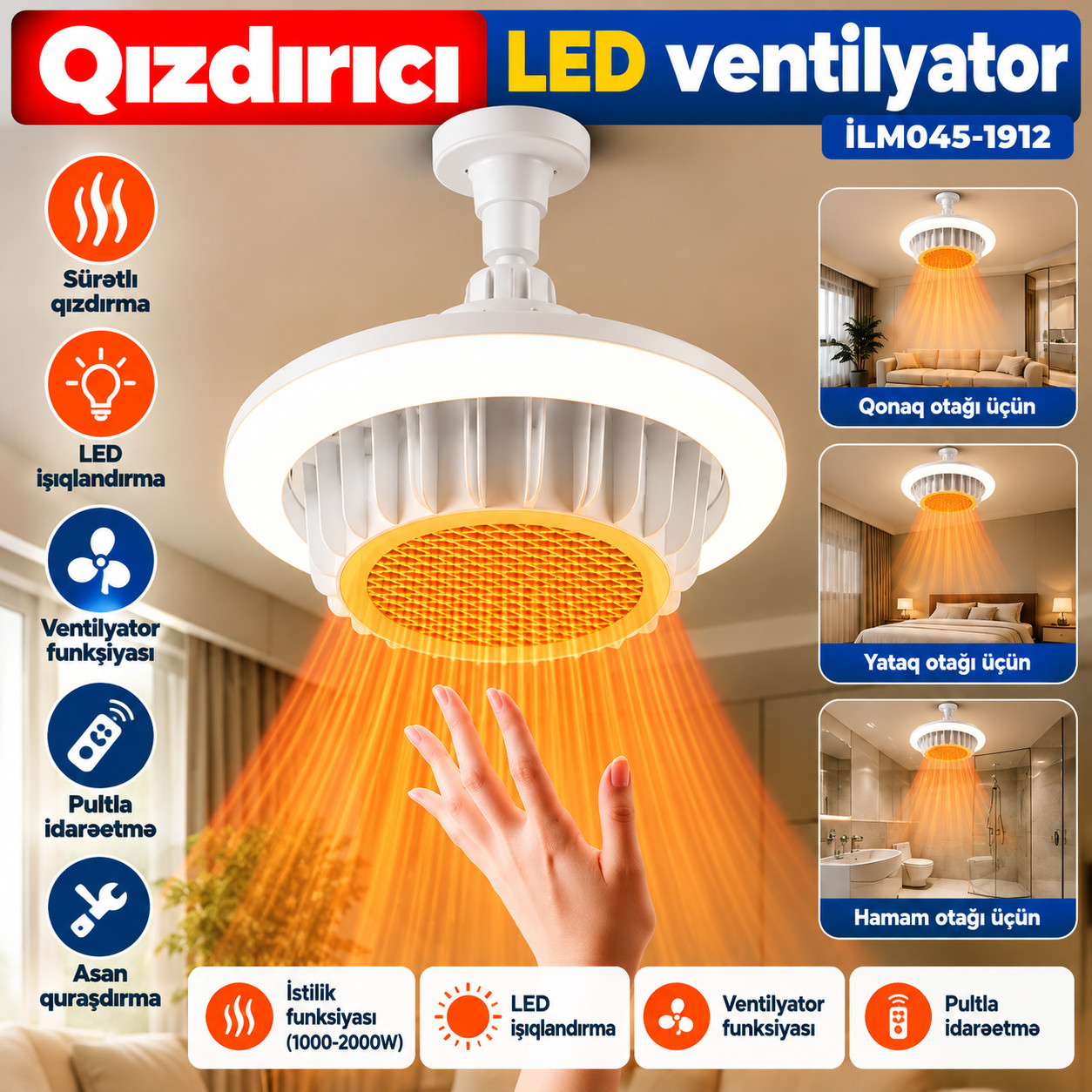 Qızdırıcı ventilyator, 15 m², ağ