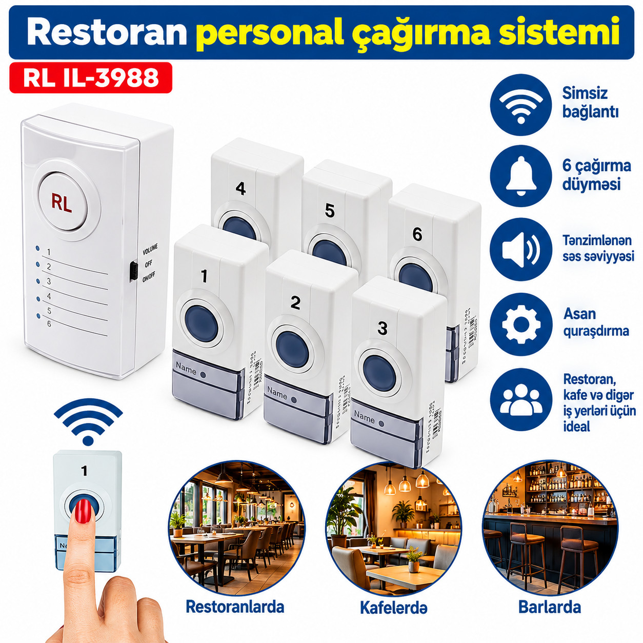 Restoran üçün zəng sistemi No brand, Ağ, Simsiz