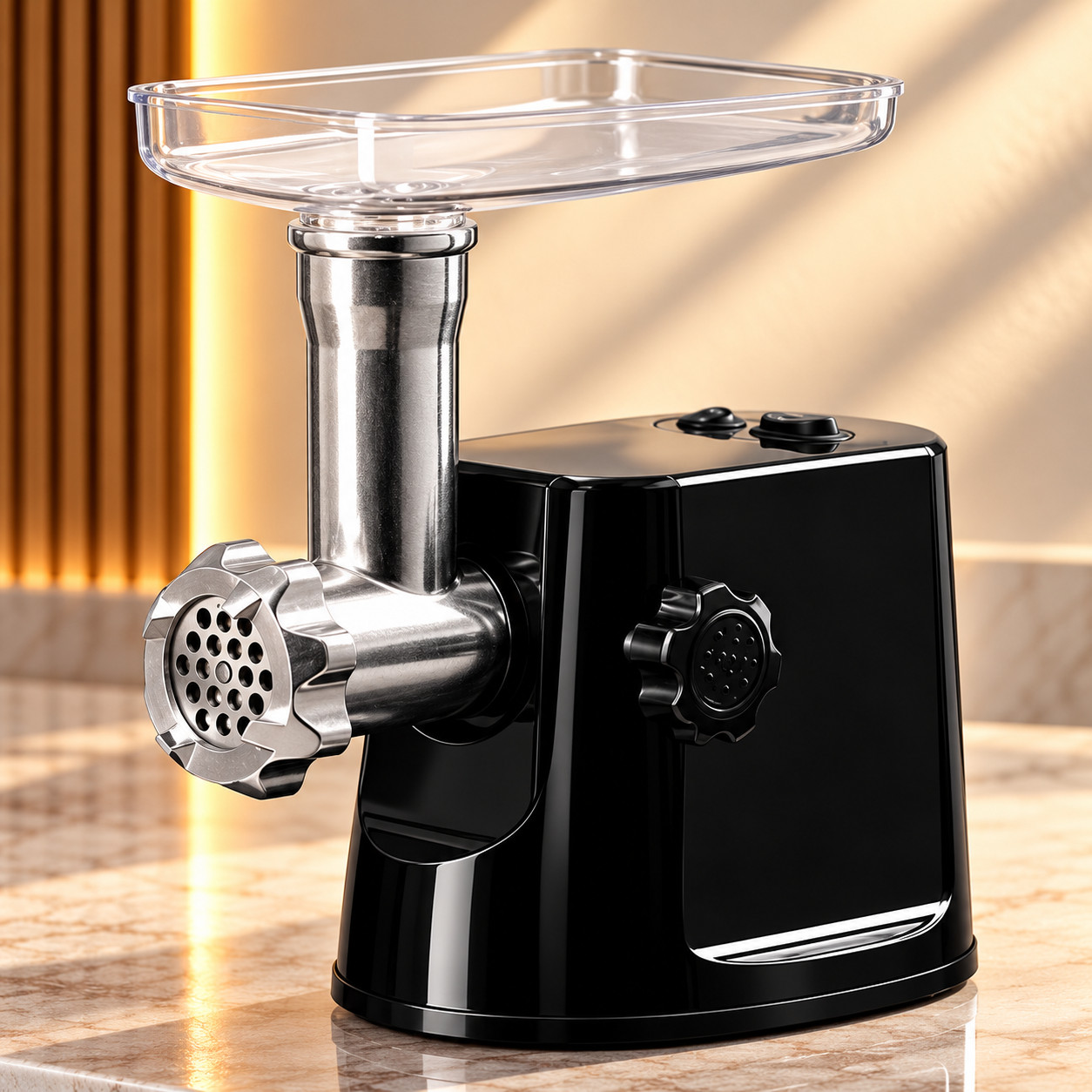 Ətçəkən, 2400 Vt, 2.4 kq/dəq, Ev kolbasası üçün/«Kebbe» üçün/Qiymə üçün disk, Gümüşü/Qara